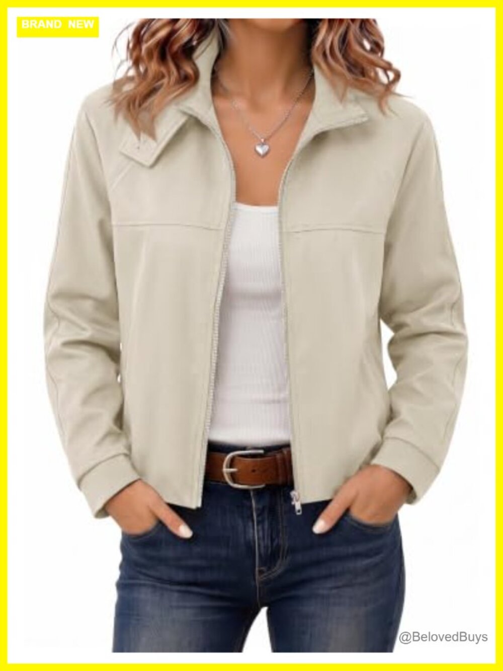 Women's Cropped Zip Up Funnel Neck Jacket 100% Polyester Utility Pockets